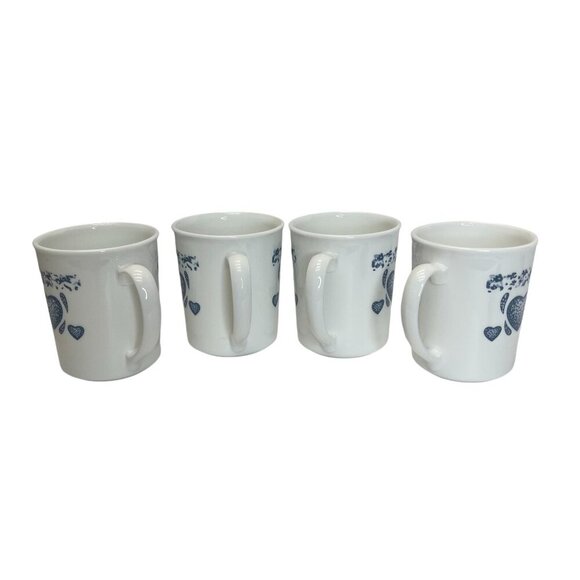 Corning Ware Corelle Blue Hearts Pattern Coffee Mugs Set of 4, Made in USA - Picture 3 of 5